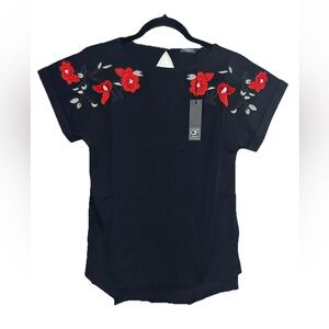 Anne Fontaine NWT "Vickie" Floral Embroidered Top Black Red Flowers FR38 US6